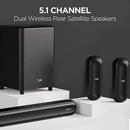 boAt boAt Aavante Bar 3200D 5.1 Channel Soundbar with Powerful Subwoofer, 3D Surround Sound and Dolby Audio, Dual Wireless Rear Satellite Speakers, Multiple Connectivity Modes - 3200D 360W