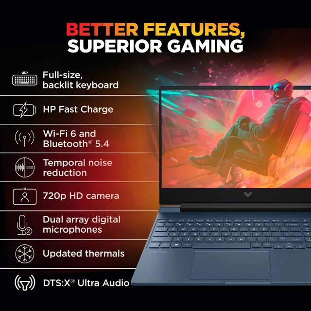 HP LAPTOP- Victus FB3122AX -R7-744H/16GB/512GB/4GB 2050/WIN11/MS OFFICE - 39.62 cm (15.6 Inch), Midnight Blue, Ryzen 7 Hexa Core, 512 GB, 16 GB, DDR5, 7445HS, up to 4.7 GHz, SSD, AMD, NVIDIA GeForce RTX 2050, Windows 11 Home, Laptop, Power Adaptor, User Guide, Warranty Documents