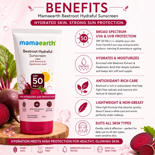 Mamaearth Beetroot Hydraful Sunscreen SPF 50 - 80 G