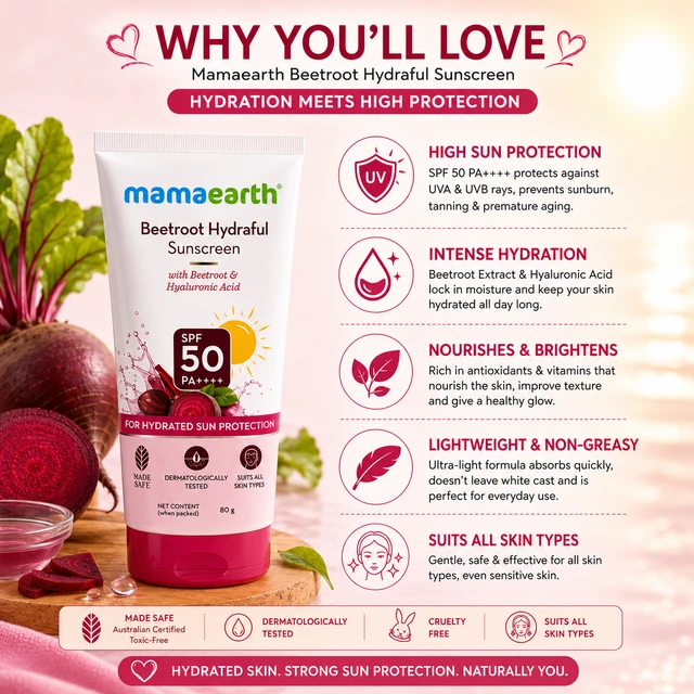 Mamaearth Beetroot Hydraful Sunscreen SPF 50 - 80 G