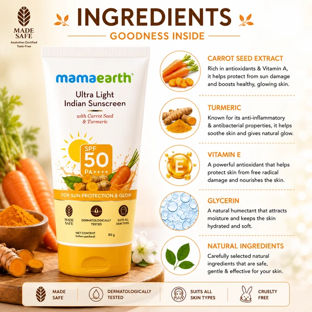Mamaearth Ultra Light Indian Sunscreen SPF 50 - 80 G