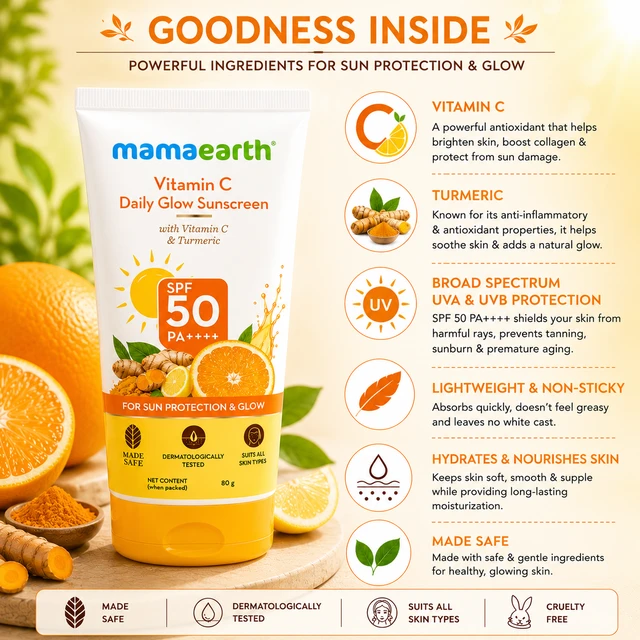 Mamaearth Vitamin C Daily Glow Sunscreen SPF 50 - 80 g