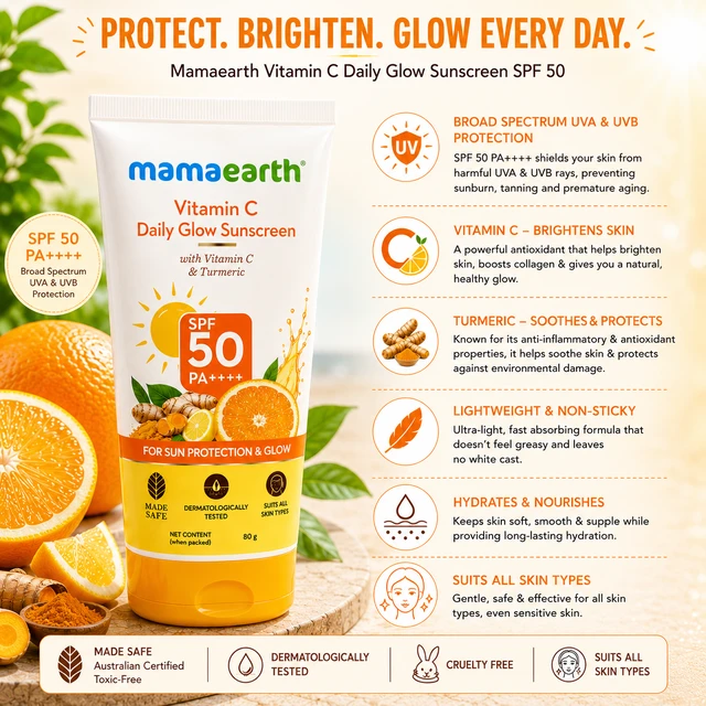 Mamaearth Vitamin C Daily Glow Sunscreen SPF 50 - 80 g