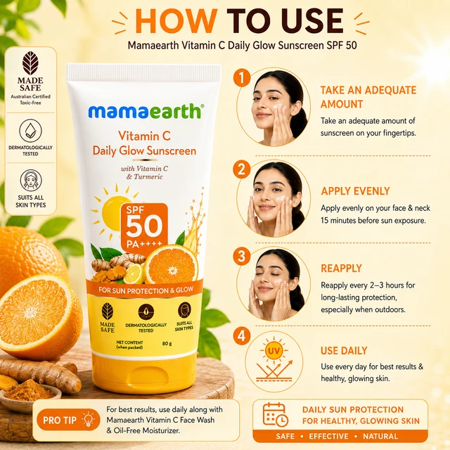 Mamaearth Vitamin C Daily Glow Sunscreen SPF 50 - 80 g