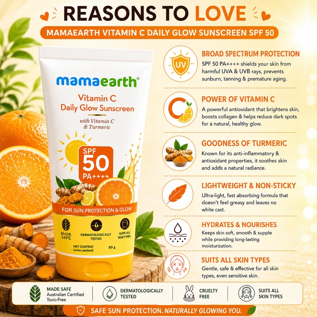 Mamaearth Vitamin C Daily Glow Sunscreen SPF 50 - 80 g