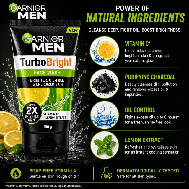 Garnier Men TurboBright Face Wash - 100 g