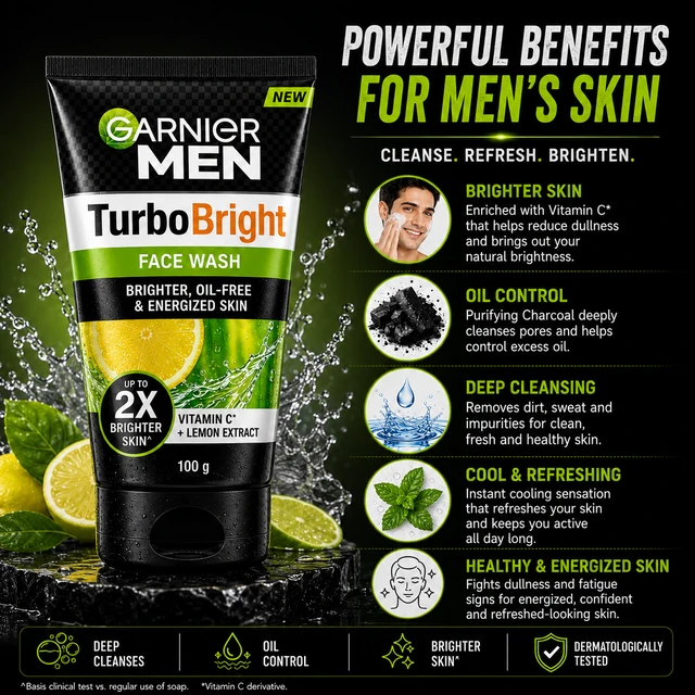 Garnier Men TurboBright Face Wash - 100 g