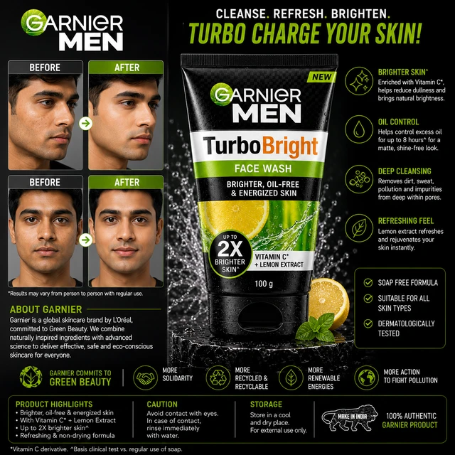 Garnier Men TurboBright Face Wash - 100 g