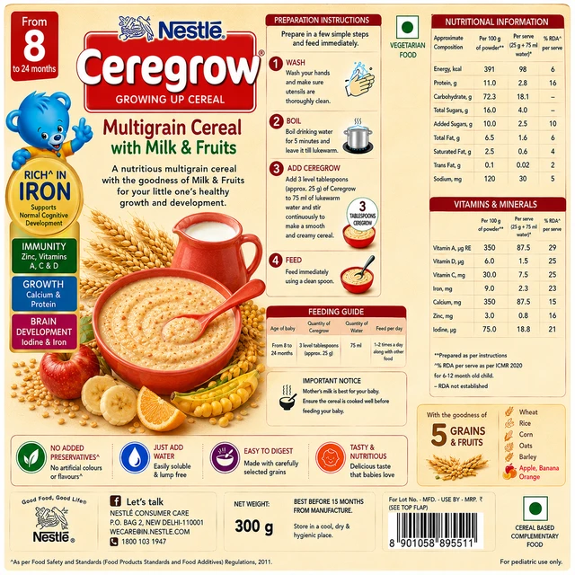 Nestle Ceregrow Multigrain Cereal with Milk & Fruits - 300 g