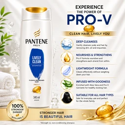 Pantene Lively Clean Shampoo - 340 ML