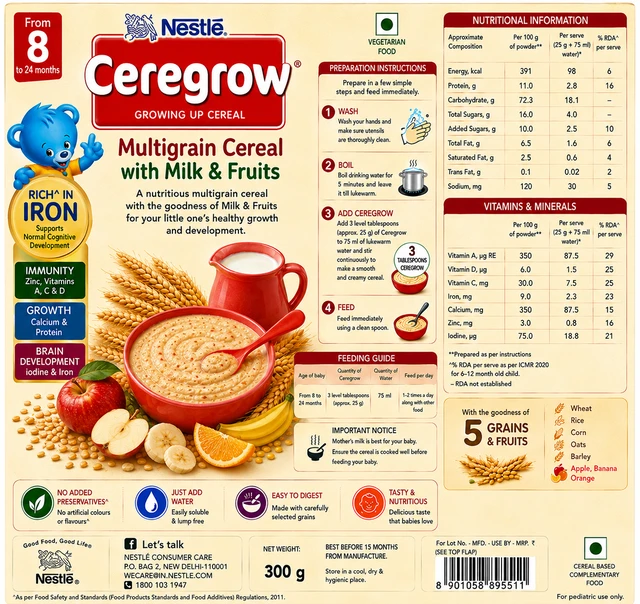Nestle Ceregrow Multigrain Cereal with Milk & Fruits - 300 g