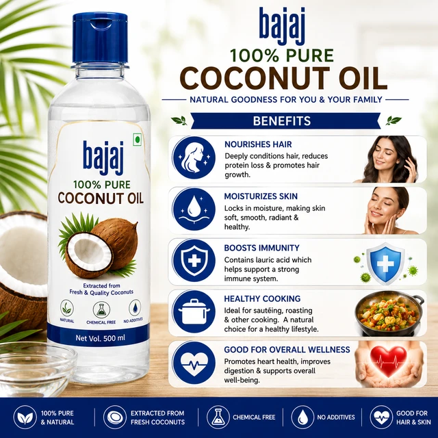 Bajaj 100% Pure Coconut Oil - 500 ML