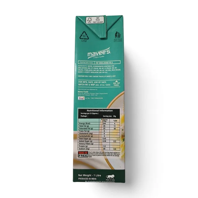 mavee's MAVEE'S PREMIUM COOKING CREAM (PACK OF 12 PCS) - 1 Ltr.