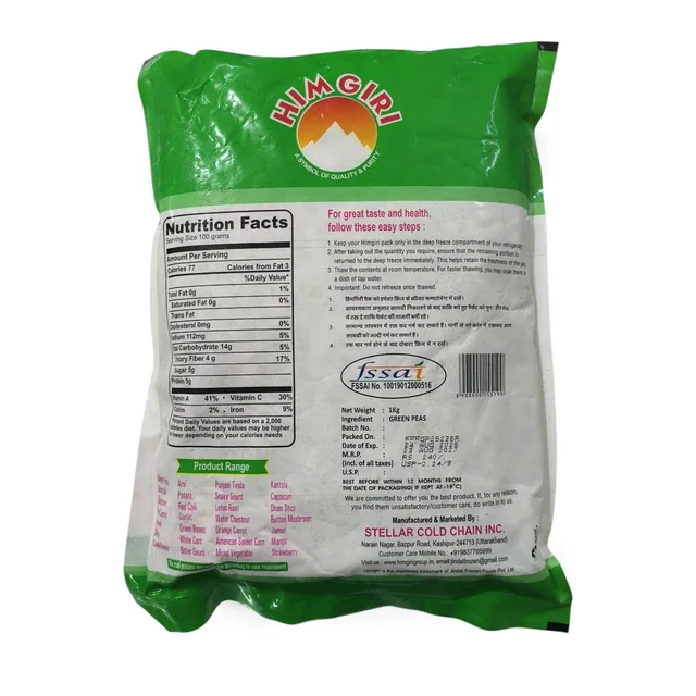 HIMGIRI FRESHLY FROZEN GREEN PEAS - 1 KG