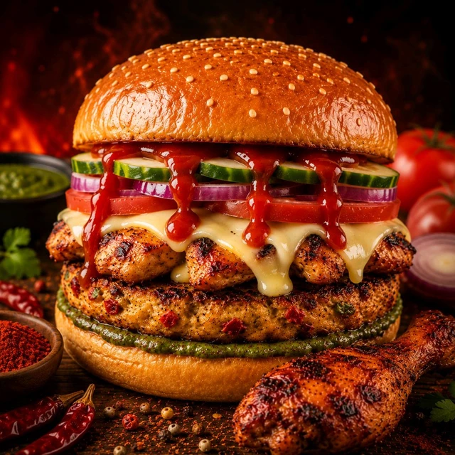 Chicken Tikki Cheese Burger