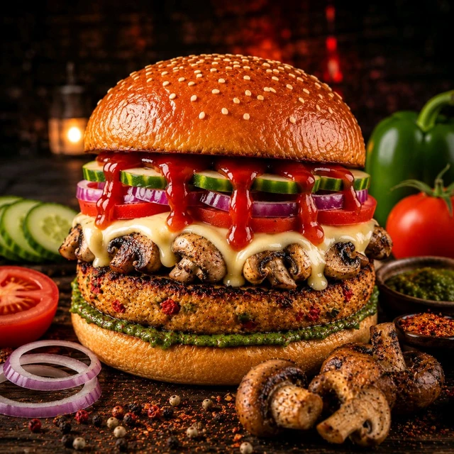Mushroom Tikki Cheese Burger 