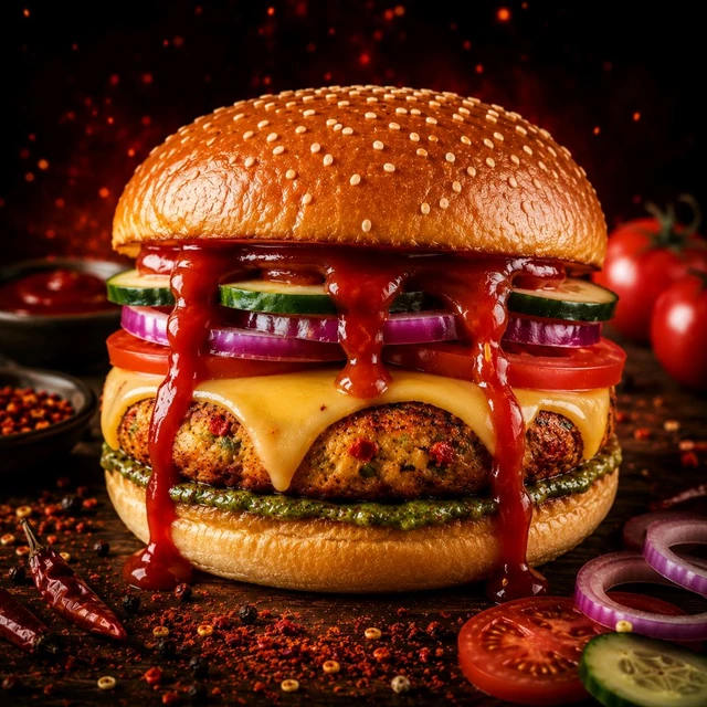 Veg Tikki Cheese Burger 