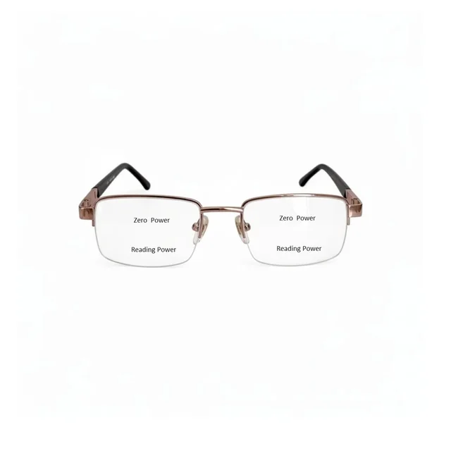 +2.25 Power Golden Colour Half Metal Frame Bifocal Reading Glass for Men and Women - +2.25