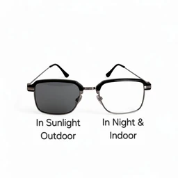 Day & Night use Colour Changing Square Design Silver Colour Metal Frame Computer cum Sunglass for Men
