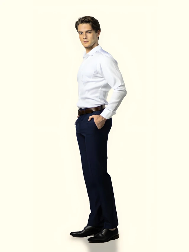 Wrinkle Free Express Mattee | Solid Formal Trousers | Polo Fit | Office Wear For Men'S | Navy Blue