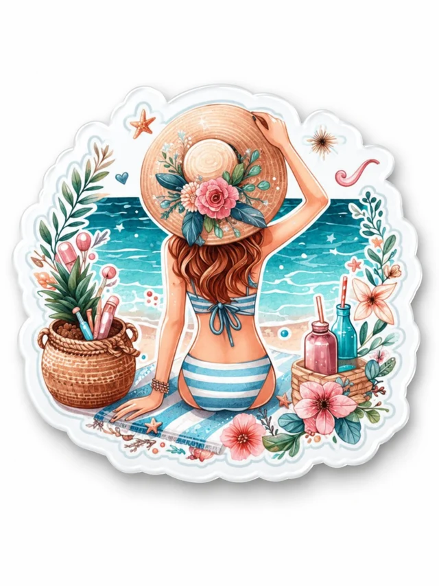 Sea Beach Girl Texture Finished Acrylic Fridge Magnet