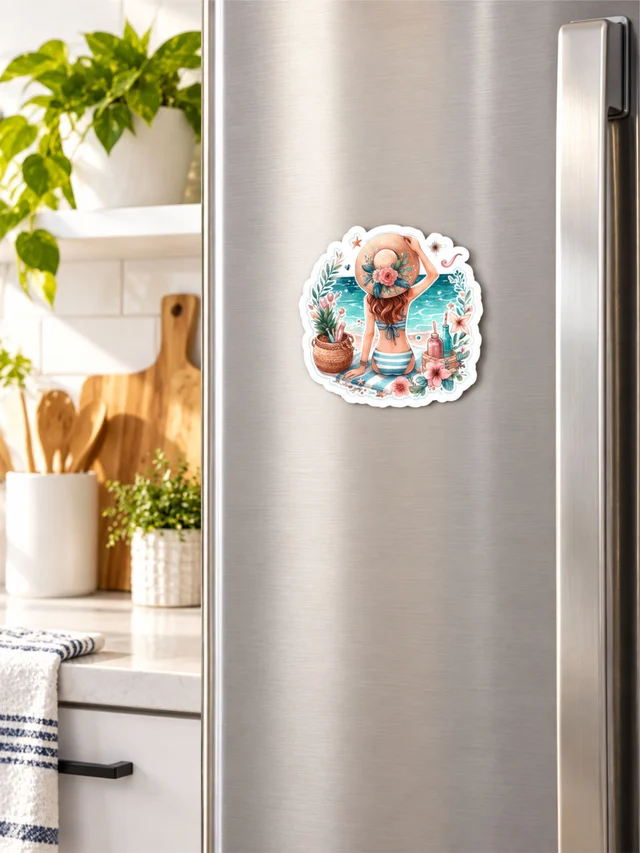 Sea Beach Girl Texture Finished Acrylic Fridge Magnet