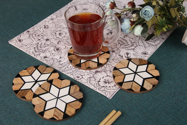 Wood, Resin Round Coaster Set