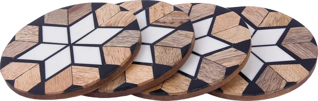 Wood, Resin Round Coaster Set