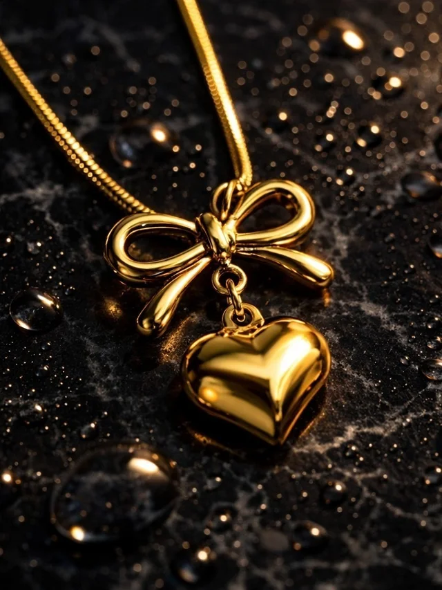 Cute Little Things Anit Tarnish Bow Heart Pendant Necklace 