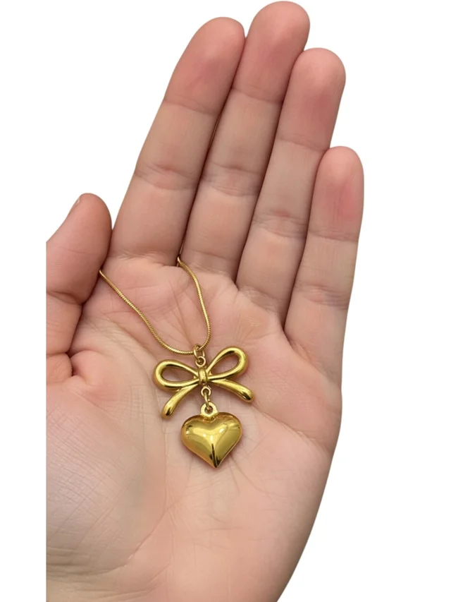 Cute Little Things Anit Tarnish Bow Heart Pendant Necklace
