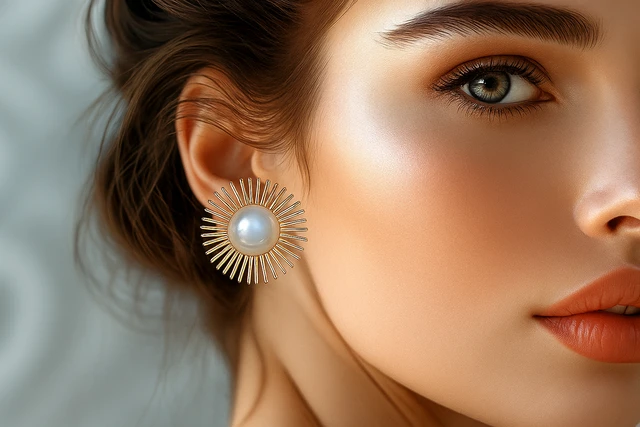 Daisy Pearl Stud Earrings - Korean Fashion Jewellery - 3.5 cm, Golden