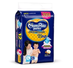 MamyPoko Baby Diaper Pants L Size 26 Pants (9-14 kg) All Night Absorb