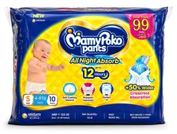 MamyPoko Pants All Night Absorb Baby Diaper Pants S Size (4–8 kg) 10 Pants Pack