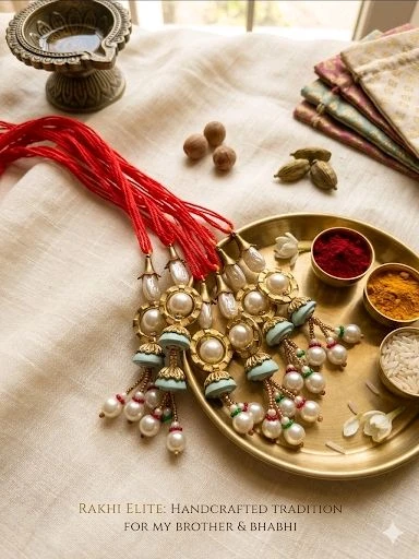 Hanging Latkan Rakhi for Women (Due to the beautiful pearl and crystal tassels that hang down like a charm)