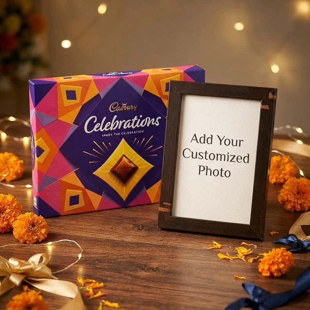 Special Gift Hamper (Medium Size Celebration Chocolate+ Custom Photo Frame 4/6in )