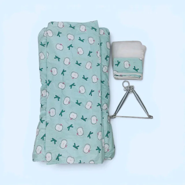 Thottil Set ( Cradle Cloth + Spring + Mosquito Net) - Mint Green