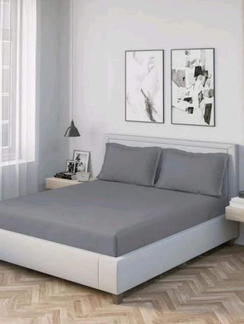 King size BedSheet Plain 400 Tc Cotton Double Bed sheet Light Grey