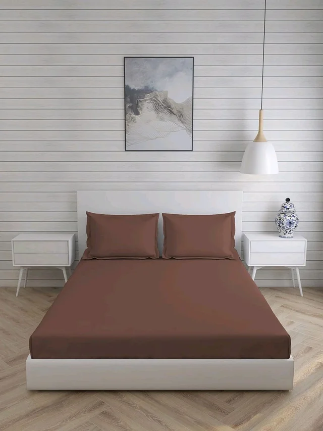 King size BedSheet Plain 400 Tc Cotton Double Bed sheet Heavy Tc 108" X 108" Brown Coffee Colour 