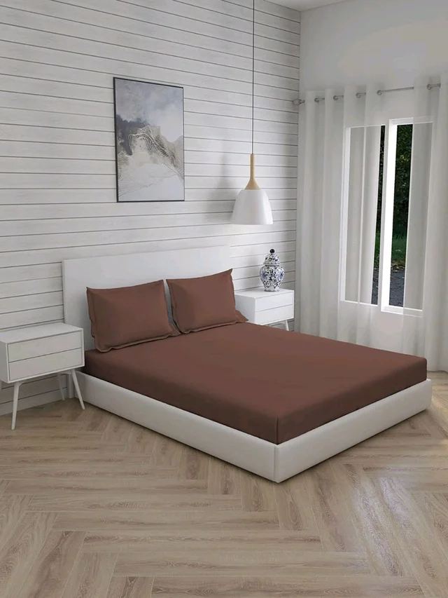 King size BedSheet Plain 400 Tc Cotton Double Bed sheet Heavy Tc 108" X 108" Brown Coffee Colour 