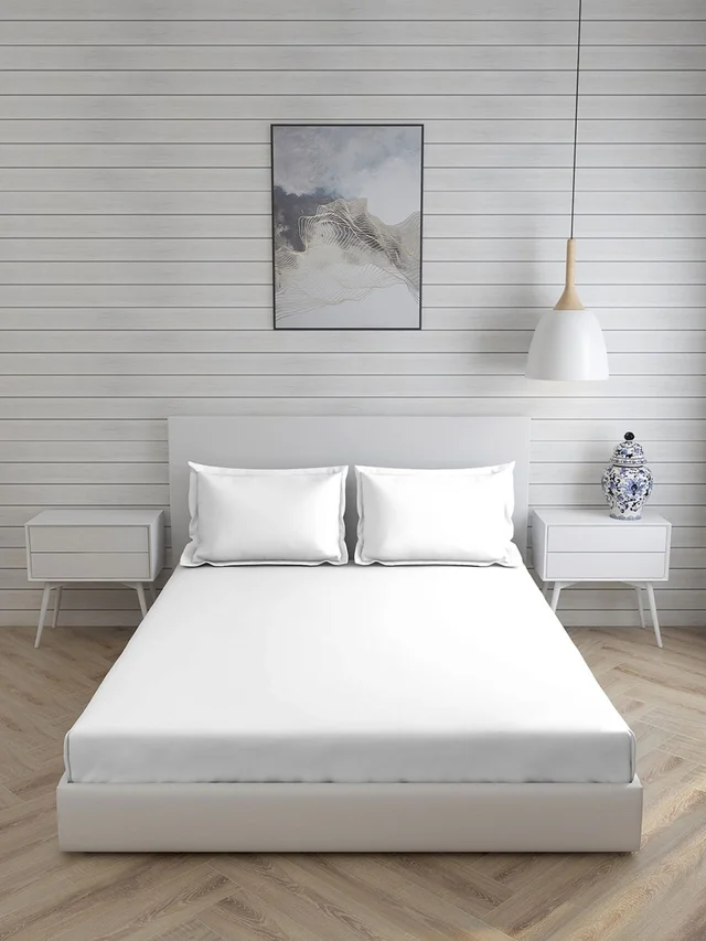 King size Bed Sheet Plain 400 Tc Cotton Double Bed sheet White Premium Quality Heavy Thread Count 