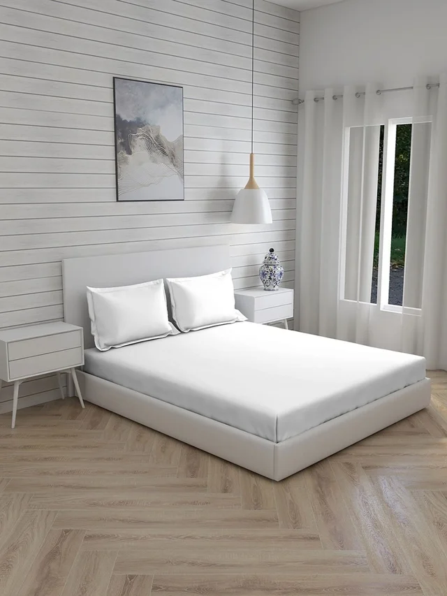 King size Bed Sheet Plain 400 Tc Cotton Double Bed sheet White Premium Quality Heavy Thread Count 