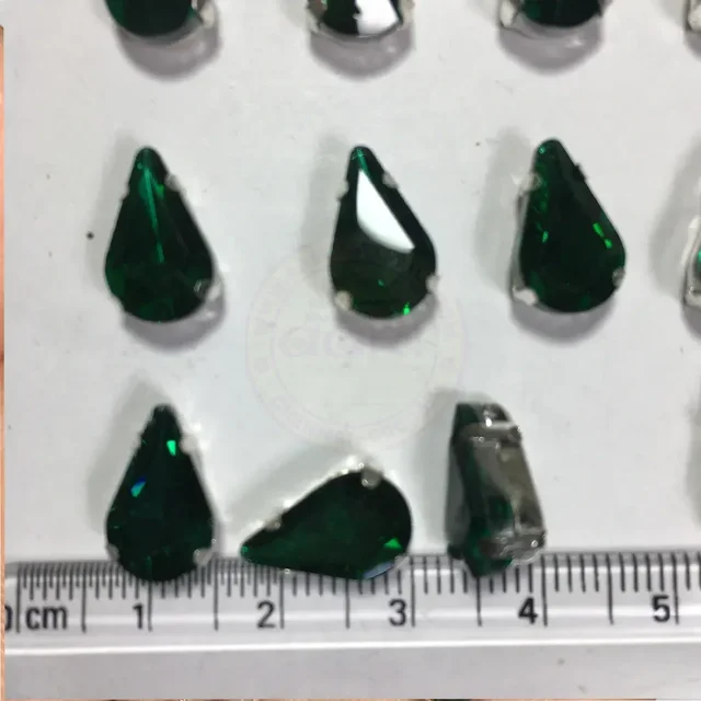 Teardrop Clip Clip Stone 12x 8mm - Green, 10 Pieces