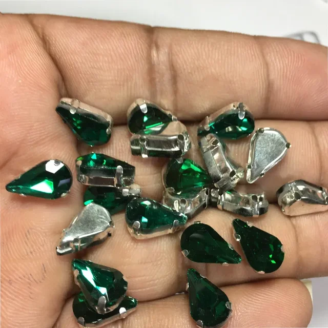 Teardrop Clip Clip Stone 12x 8mm - Green, 10 Pieces