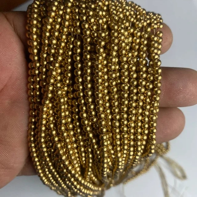 Bunch Beads – 5 Bunches (Each 12 Lines) – Dull Gold – A1 Quality - 3MM, 5 Bunch (60Lines)