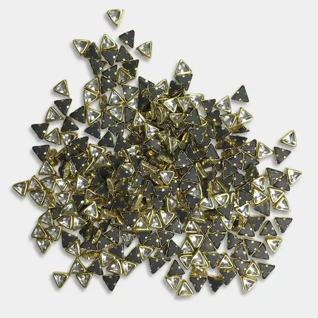 Kundan Stone 4mm White Color Flat Back Framed Triangle Shape - White, 50gms, 4MM, Triangle