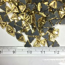 Kundan Stone 4mm Gold Color Flat Back Framed Triangle Shape - Gold, 50gms, 4MM, Triangle
