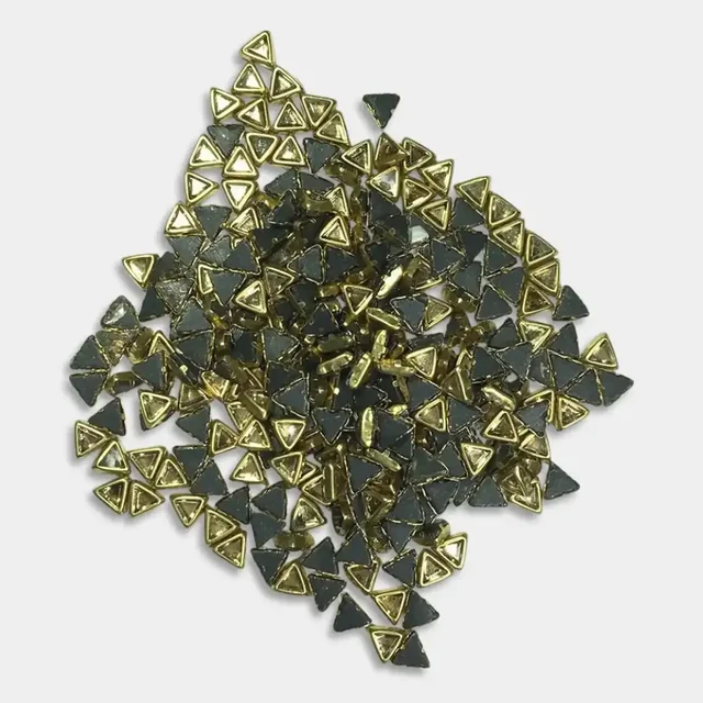 Kundan Stone 4mm Gold Color Flat Back Framed Triangle Shape - Gold, 50gms, 4MM, Triangle
