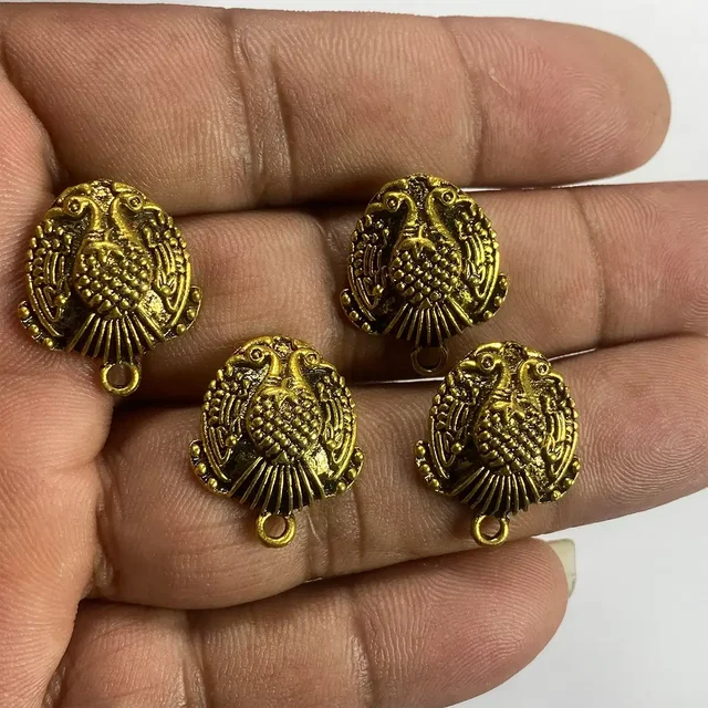 Antique Gold Metal Peacock Earrings Making Studs Tops - 10 Pieces