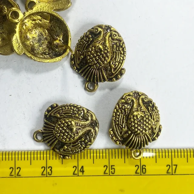 Antique Gold Metal Peacock Earrings Making Studs Tops - 10 Pieces