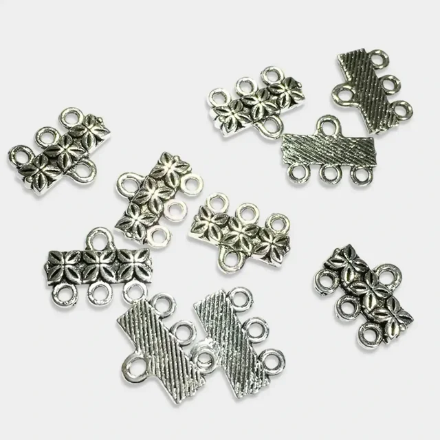 Charms Necklace Ends Connector (15mm 3 Hole, Silver) - 15 Pieces
